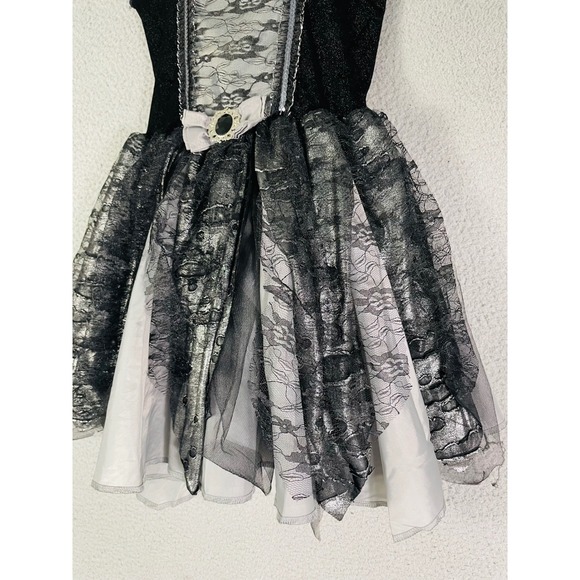 Spirit Halloween Dress Girls Large Black Silver Lace Costume Party Witch - Picture 5 of 11
